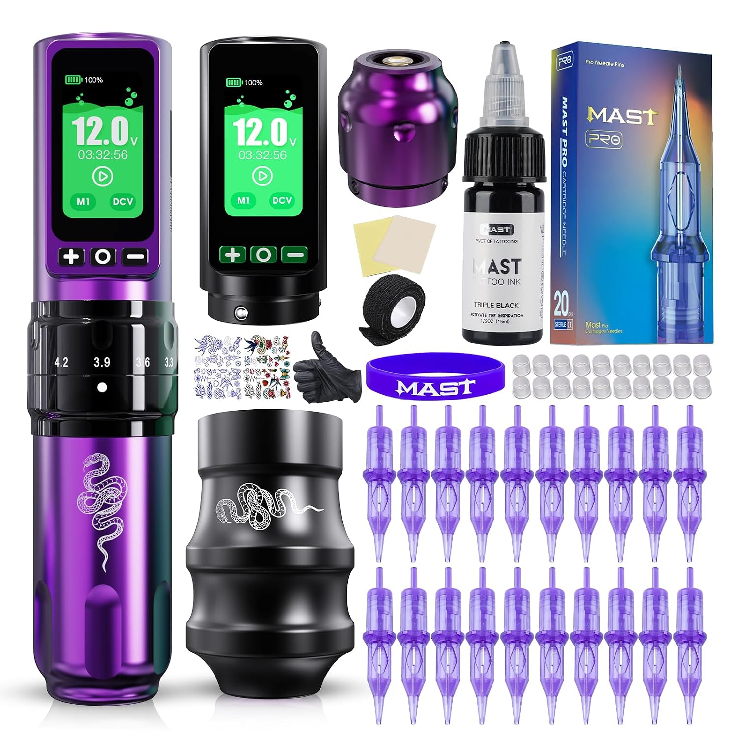Mast Tattoo Fold Pro Wireless Tattoo Gun Kit Pen Machine Mcore-C3 Motor