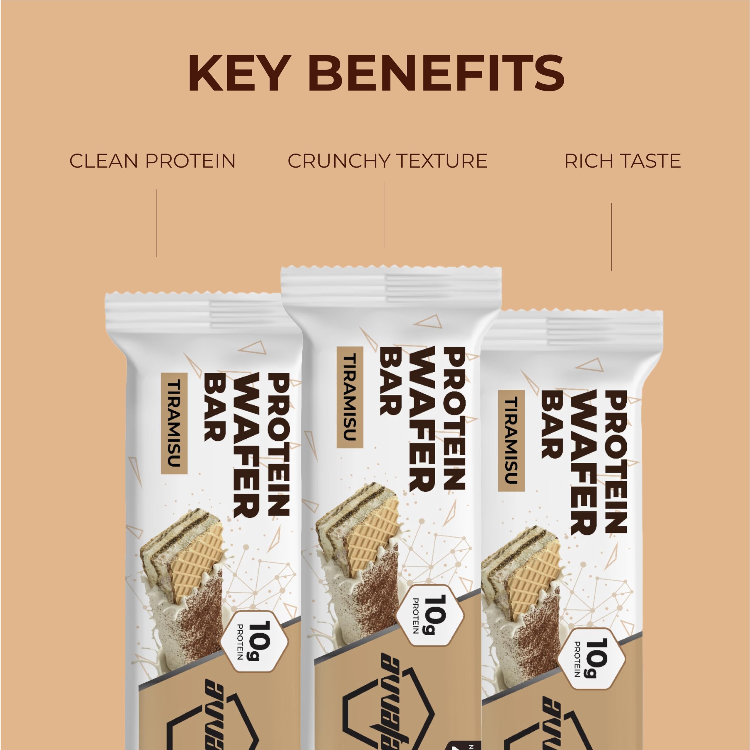 avvatar PROTEIN WAFER BAR | 10g Protein | Pack of (8 x 40g each) | Tiramisu Flavour | 2g Fiber | No Added Sugar | No Preservatives (Pack of 8, Tiramisu) 3