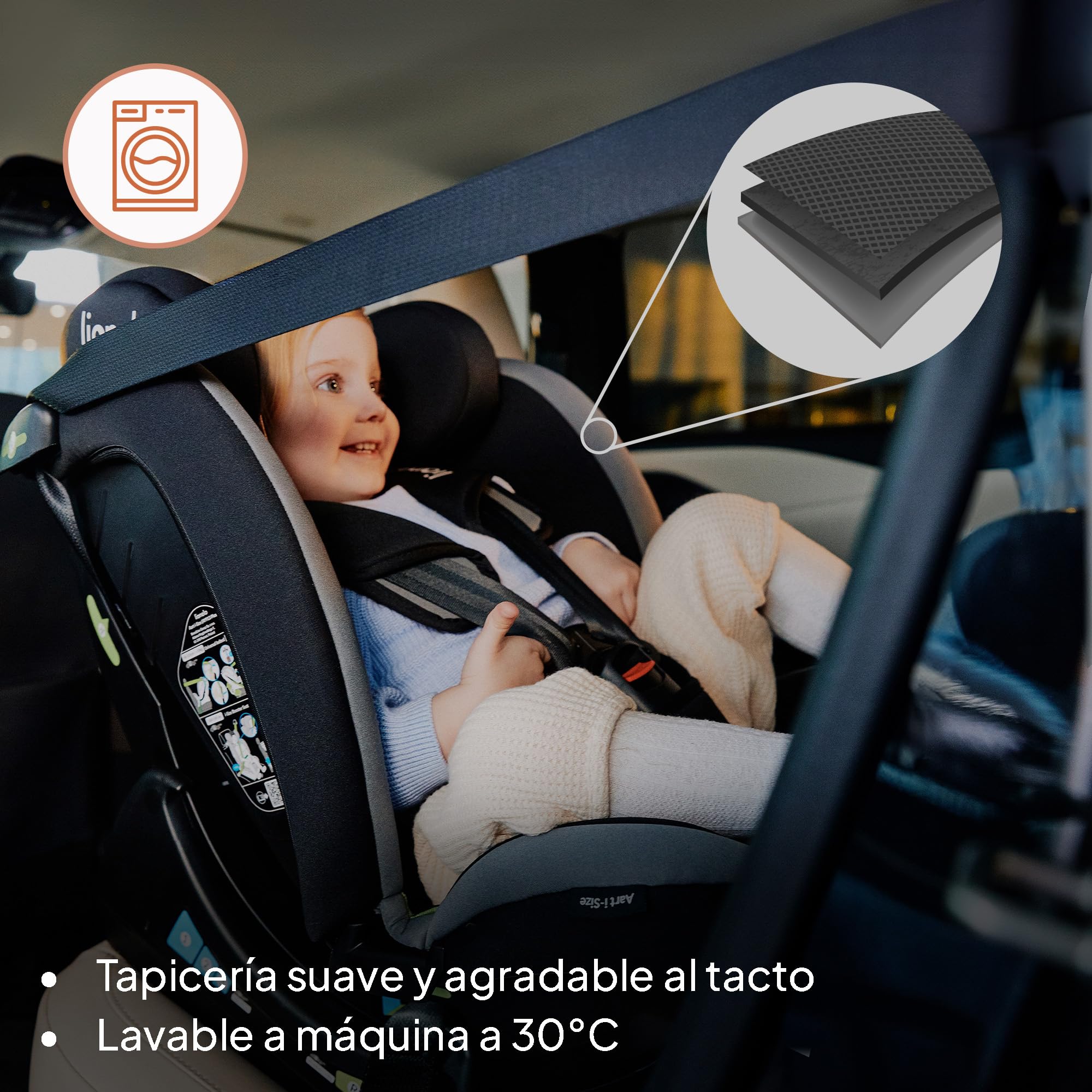LIONELO AART I-SIZE Silla Coche Bebé 40-150 cm, Montaje con Cinturones de Seguridad, Reposacabezas e Inclinación Ajustables, Almohadilla lumbar y Reductor, Norma R129 i-Size