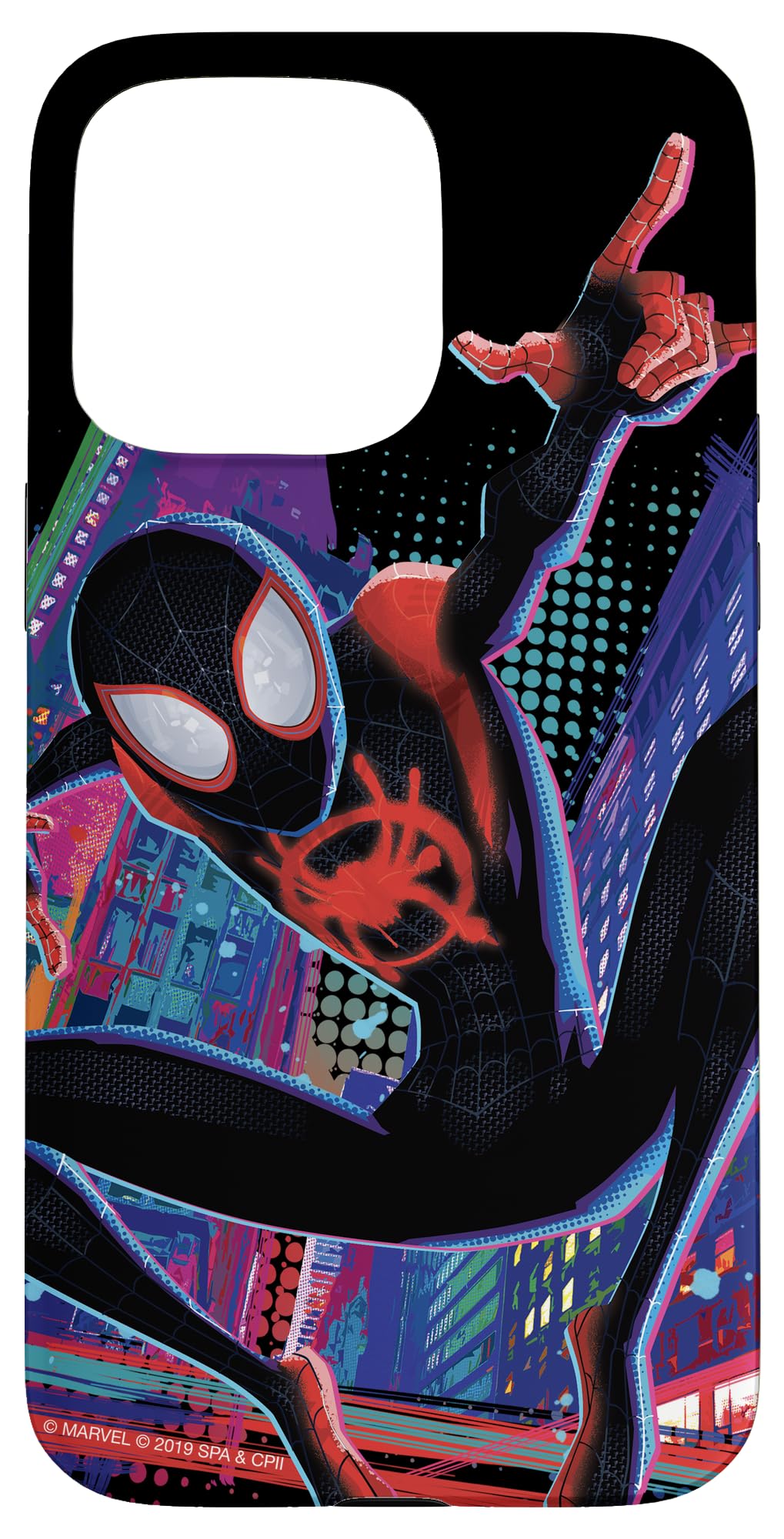 Custodia per iPhone 15 Pro Max Marvel Spider-Man nella città di Spider-Verse Miles Morales