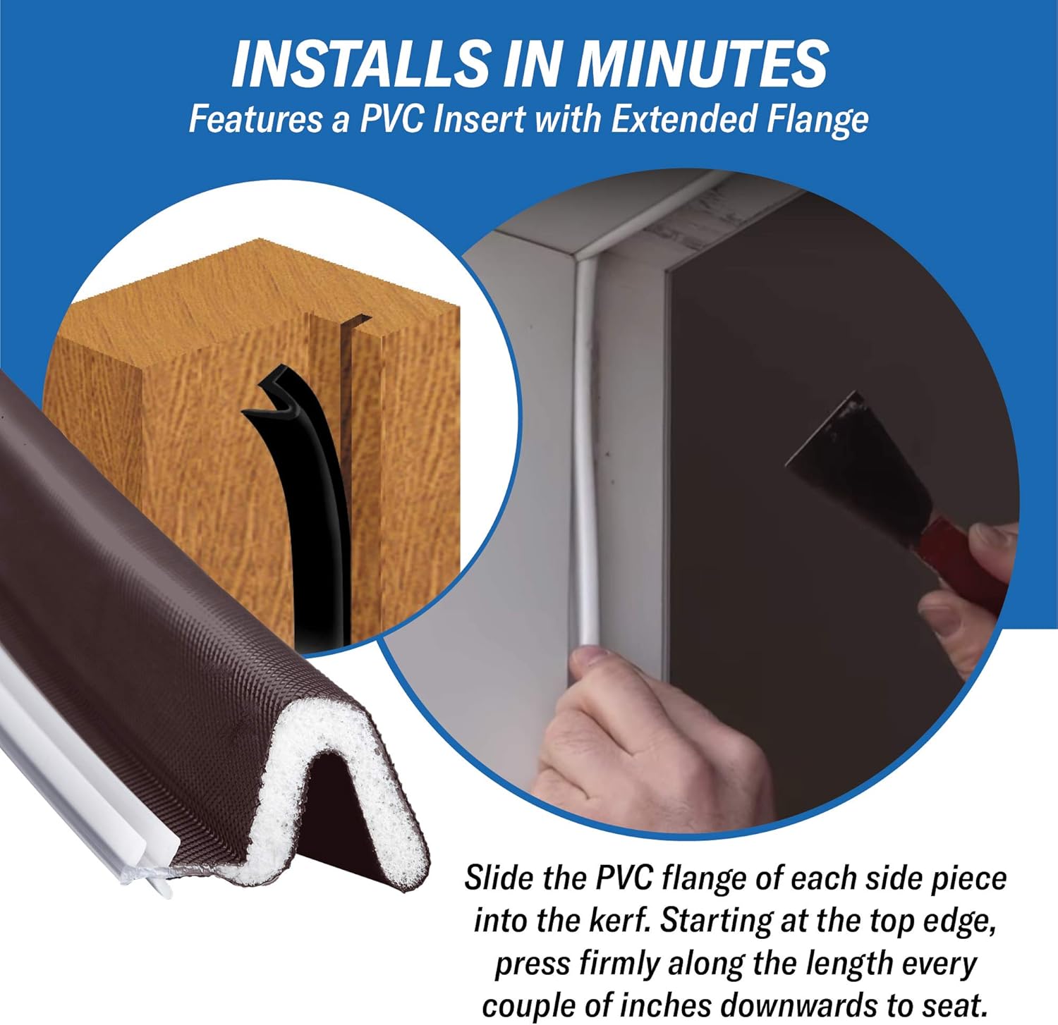 Kerf Weather Stripping Seal for Doors - Door Seal Insulation Exterior Door Weather Stripping - Full Door Frame Set Includes One Header Strip of 36" and Two Jambs Strips of 84" (Brown)