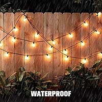 Vista 4 de Cadena de luces LED solares para exteriores de 200 pies, luces de patio con 108 bombillas de Edison vintage ST38 de plástico inastillables de 2700K