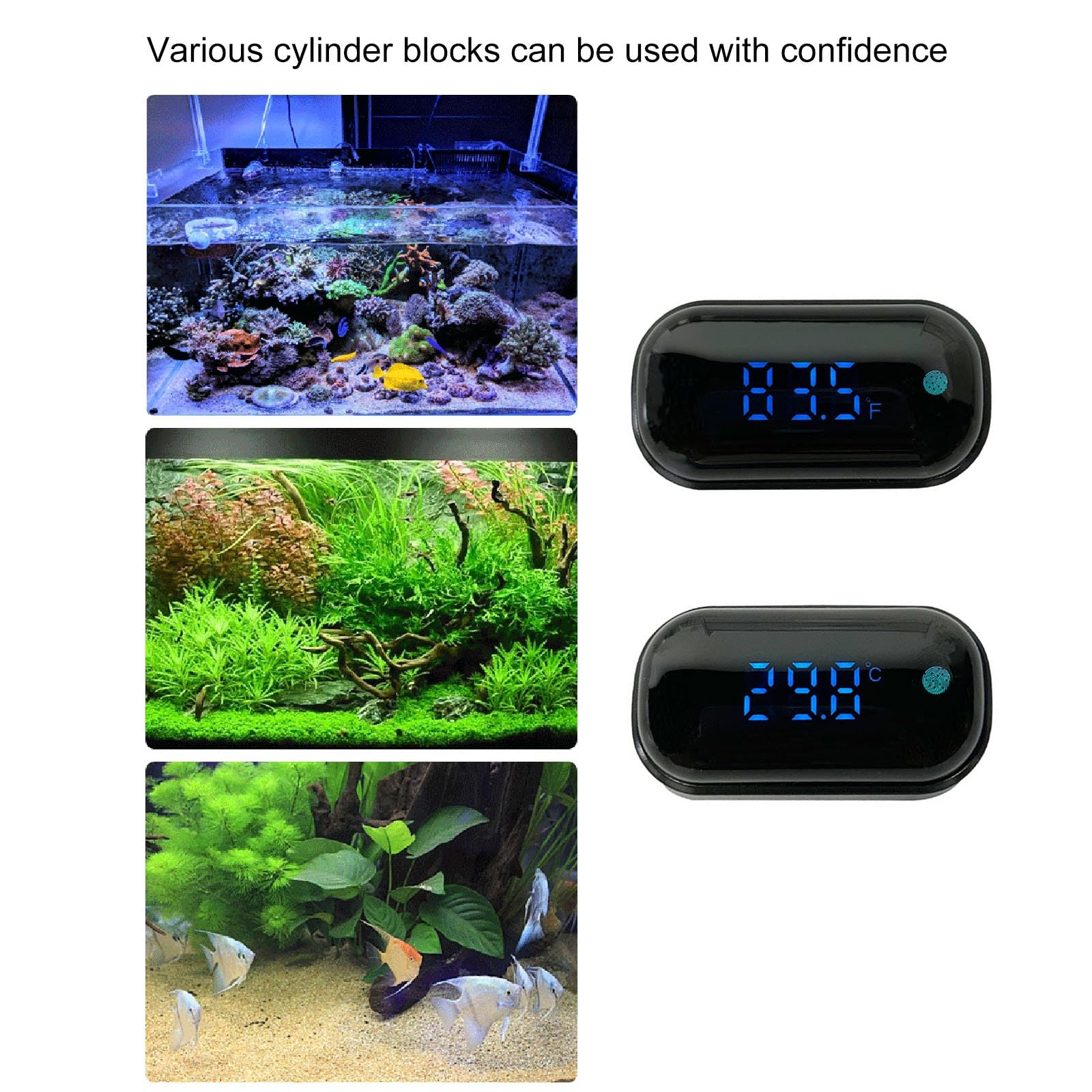 Hqkfuybl LED Display Thermometers for Aquarium Fishtank High Accurate Stick On Thermometers with Temperature Sensing