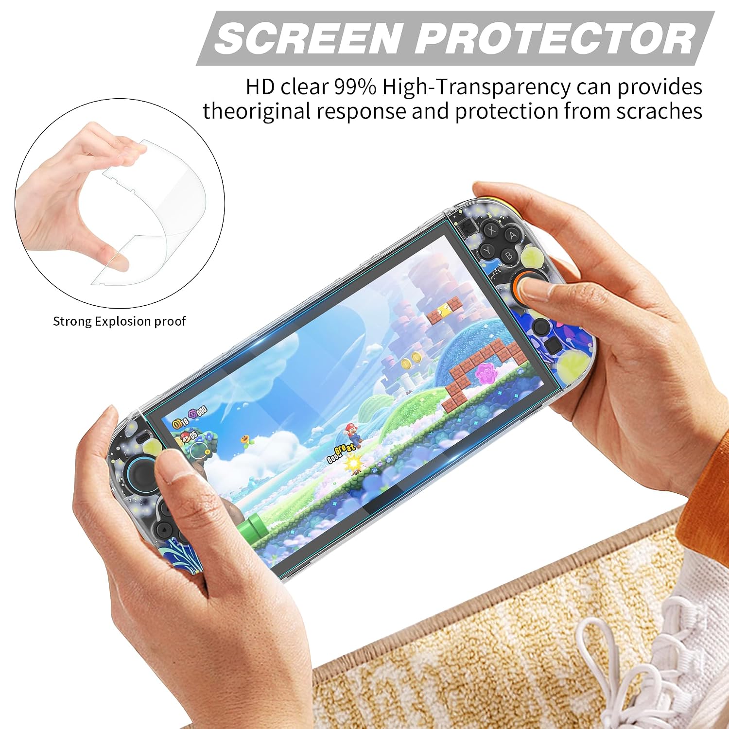 RHOTALL Colorful Mushroom Carrying Case for Nintendo Switch 2 (2025),Black Protective Travel Case,Cute Clear Glitter Hard Dockable Shell Cover for Switch 2,Screen Protector,Shoulder Strap,2 Thumb Cap