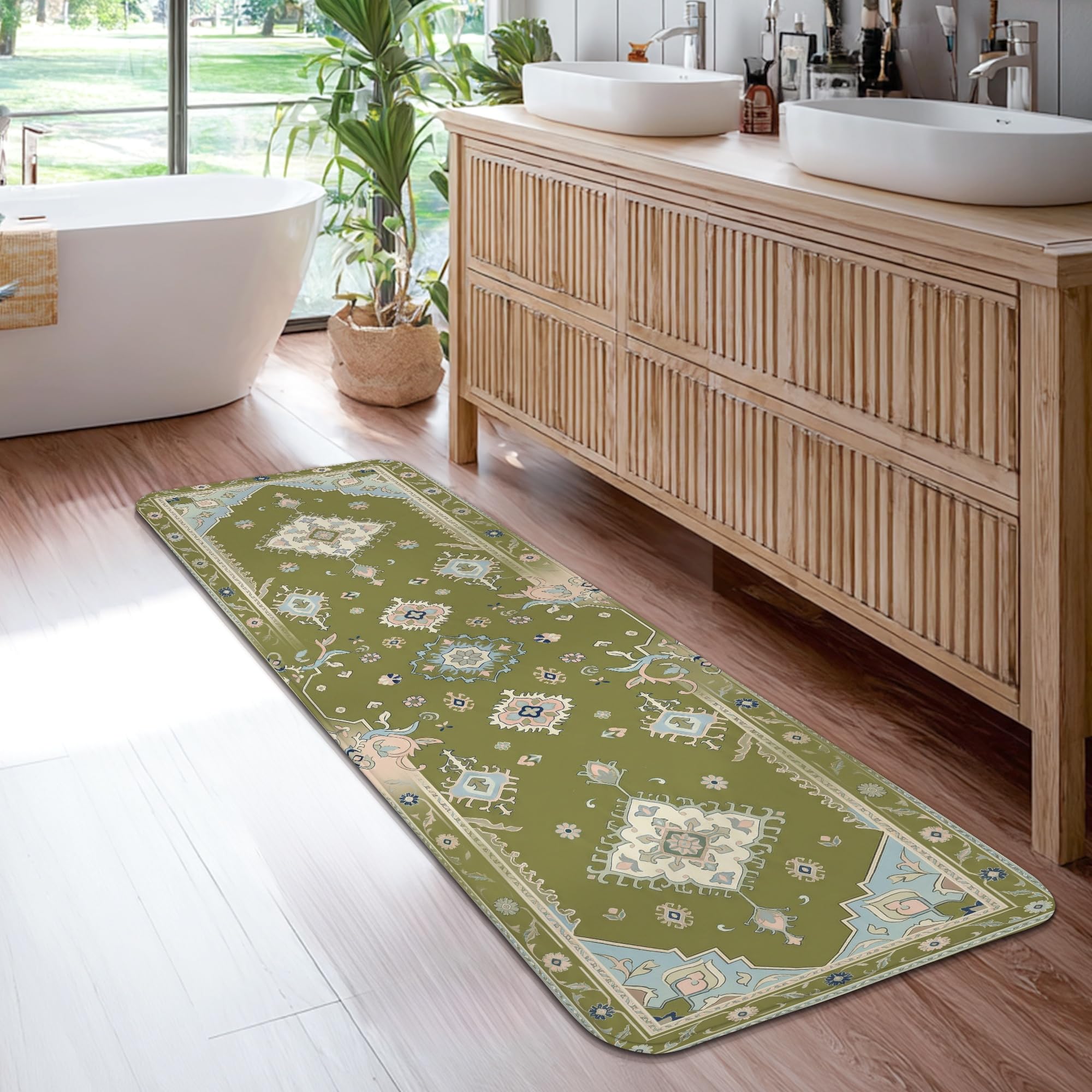 Tapis de couloir traditionnel vintage 6 x 1,8 m vert floral haute densité