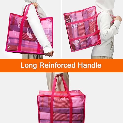 Miniatura 4 de Vieshful Bolsa de almacenamiento de ropa transparente rosa de 40 litros con cremallera, paquete de 3 organizadores de ropa coloridos, bolsa de