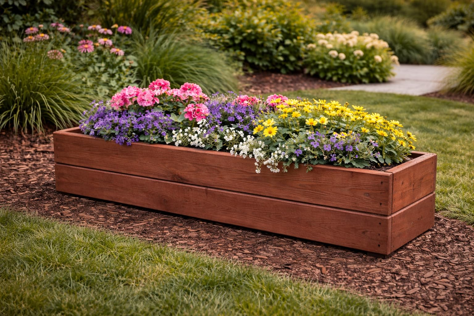 Jardinera de Madera 90 cm – Macetero de Abeto Impregnado con Revestimiento y Drenaje – Jardinera para Balcón Terraza y Jardín – Montada, D27 (Nogal, 90 cm)