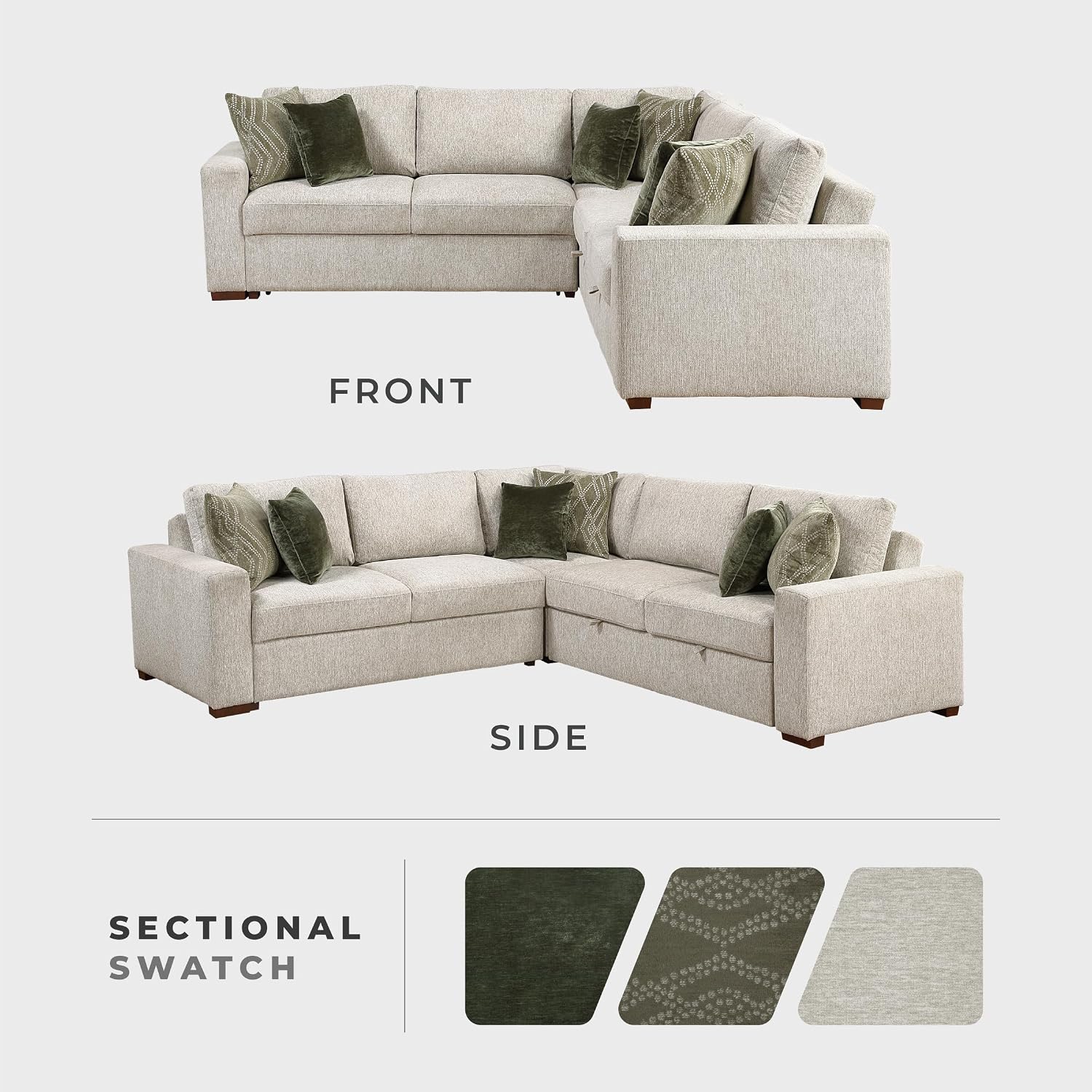 Lexicon 107.5 Inch Sectional Couches for Living Room-Modular Sectional Sofa with Pull Out Bed Sleeper, 6 Pillows, Adjustable Backrests, L Shaped 5 Seater, Microfiber Sand