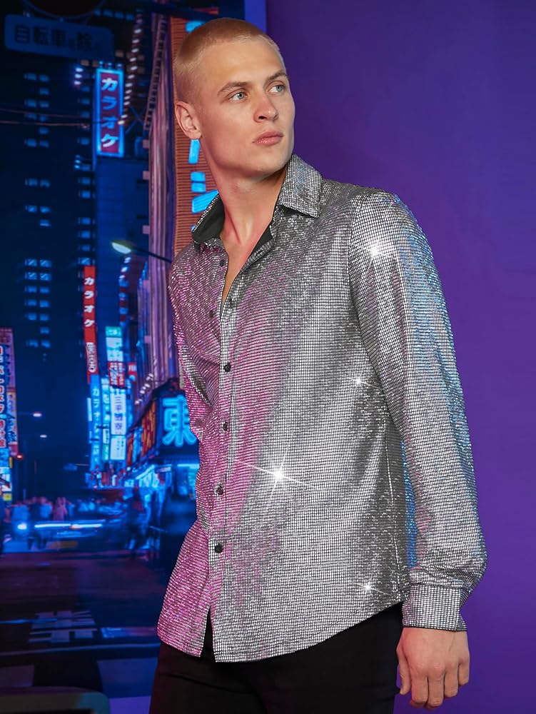 Amazon.com: WDIRARA Men's Glitter Sequin Metallic Button