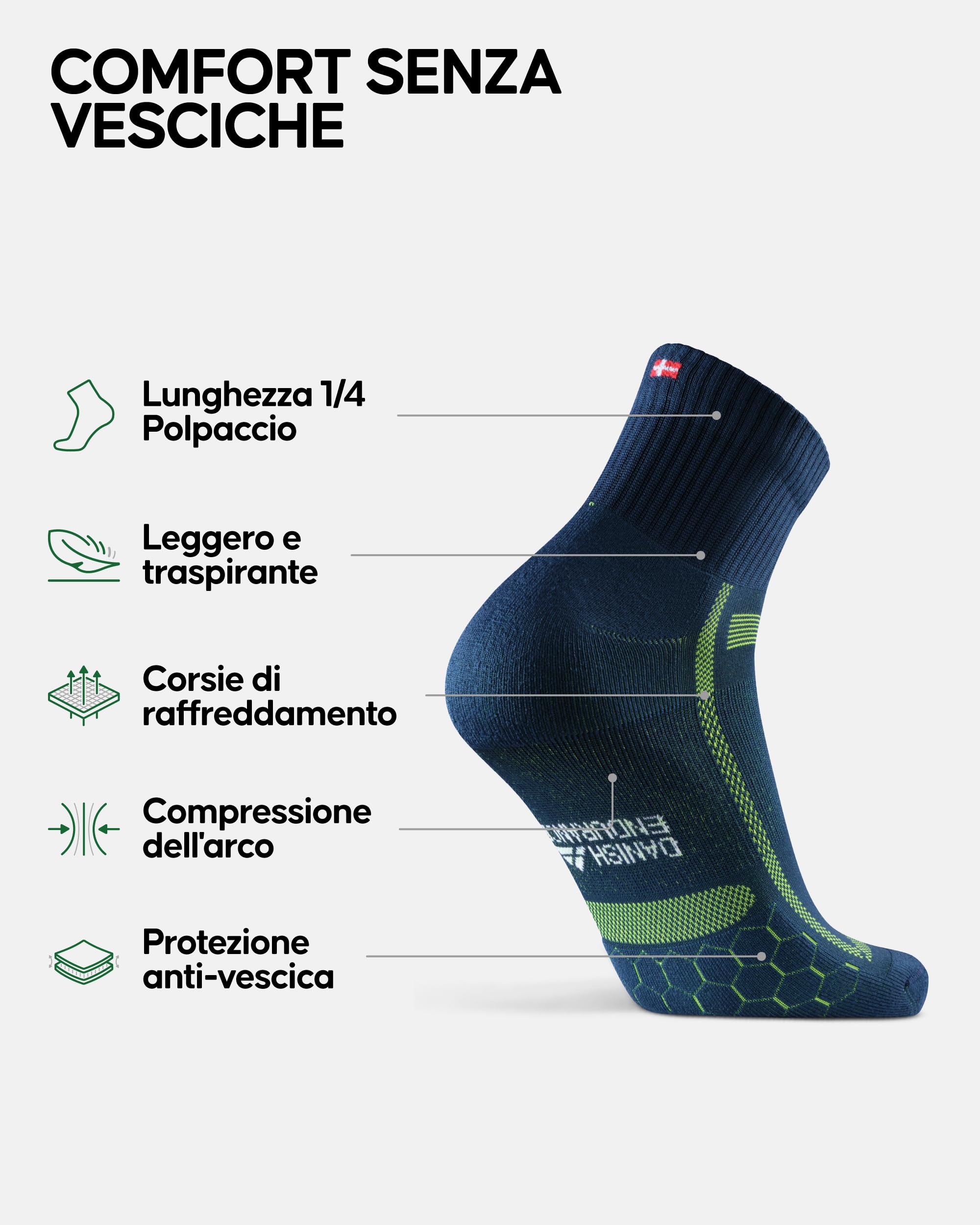 DANISH ENDURANCE Calze Uomo Running, Calzini Antiscivolo da Corsa, Anti-Vesciche, Calze per Trail Running, Trekking & Sport, Unisex, 3 & 5 Paia
