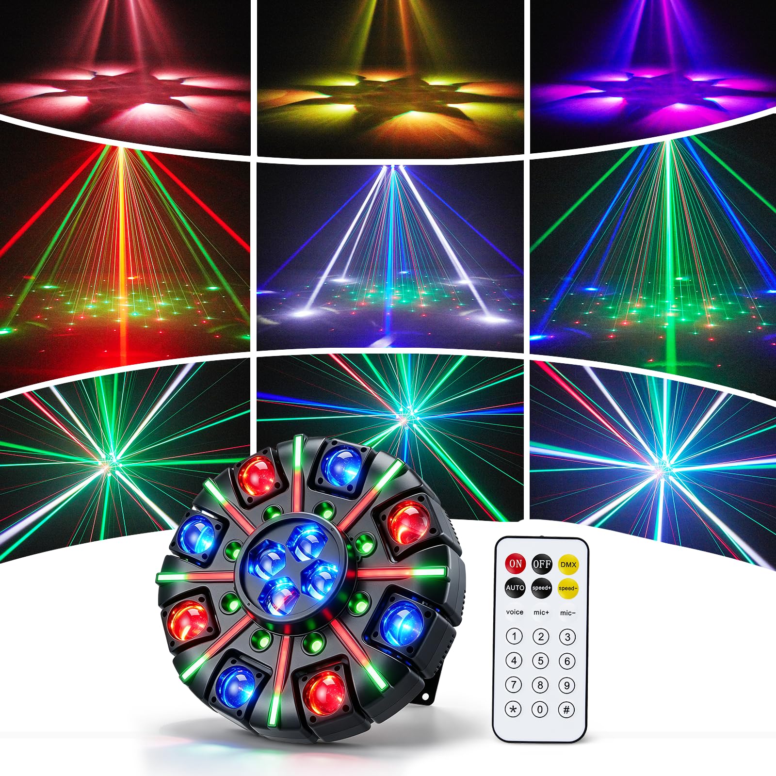 Moving Head Discolicht 180W RGBW, DMX 512 Effektstrahler mit Musiksteuerung & Fernbedienung, LED Partylicht für DJ Hochzeit Geburtstag Club Bar KTV Bühnenlicht mit Beam, GOBO Stroboskop