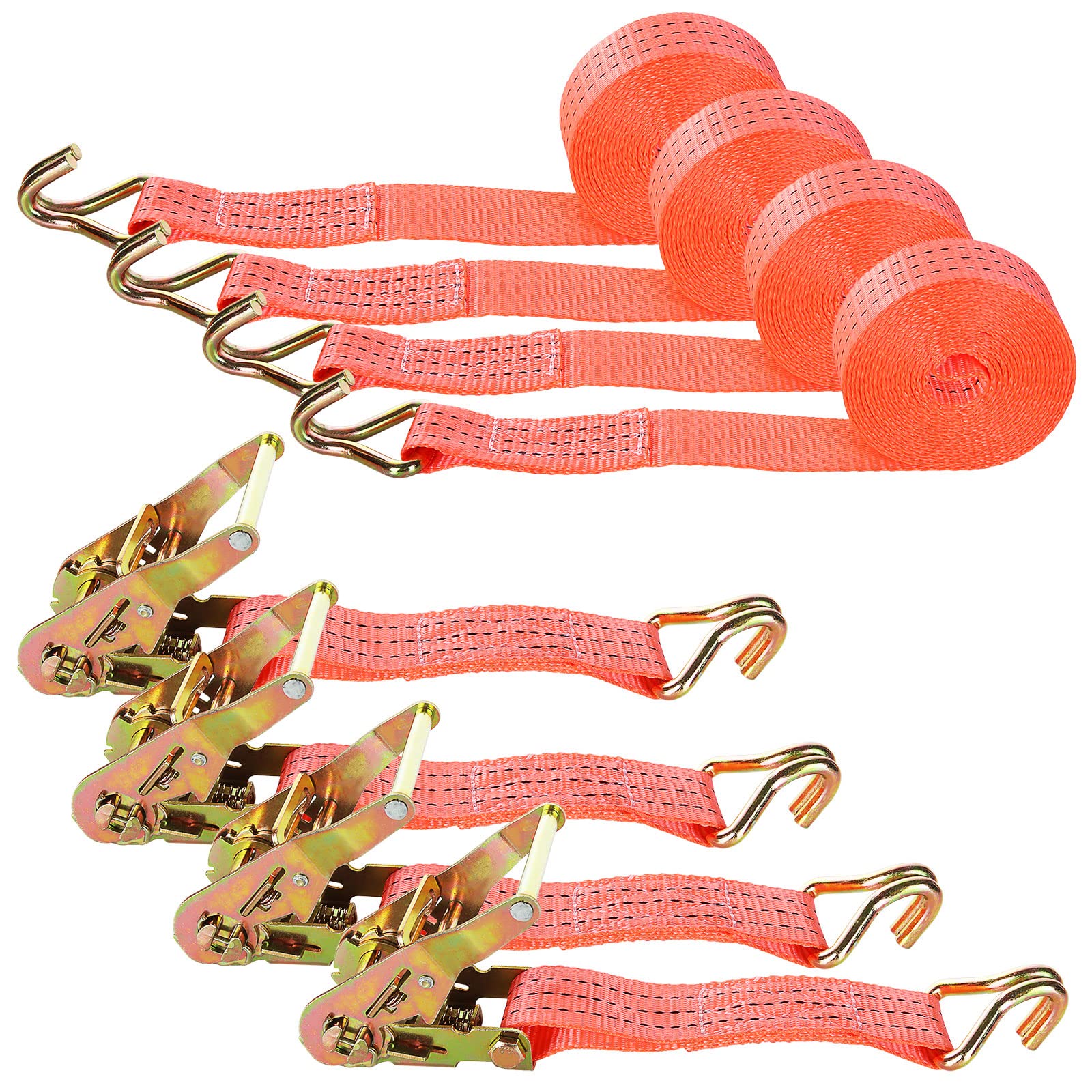 4 Pcs Sangles à Cliquet, Sangle d'arrimage à Cliquet avec Crochet Tendeur pour Moto, Voiture, Remorque, Capacité de 3000 kg, 6M x 38MM - Orangé | Sangle a Cliquet avec Crochet pour Moto, Voiture, Remorque, Capacité de 1000 kg - Orangé