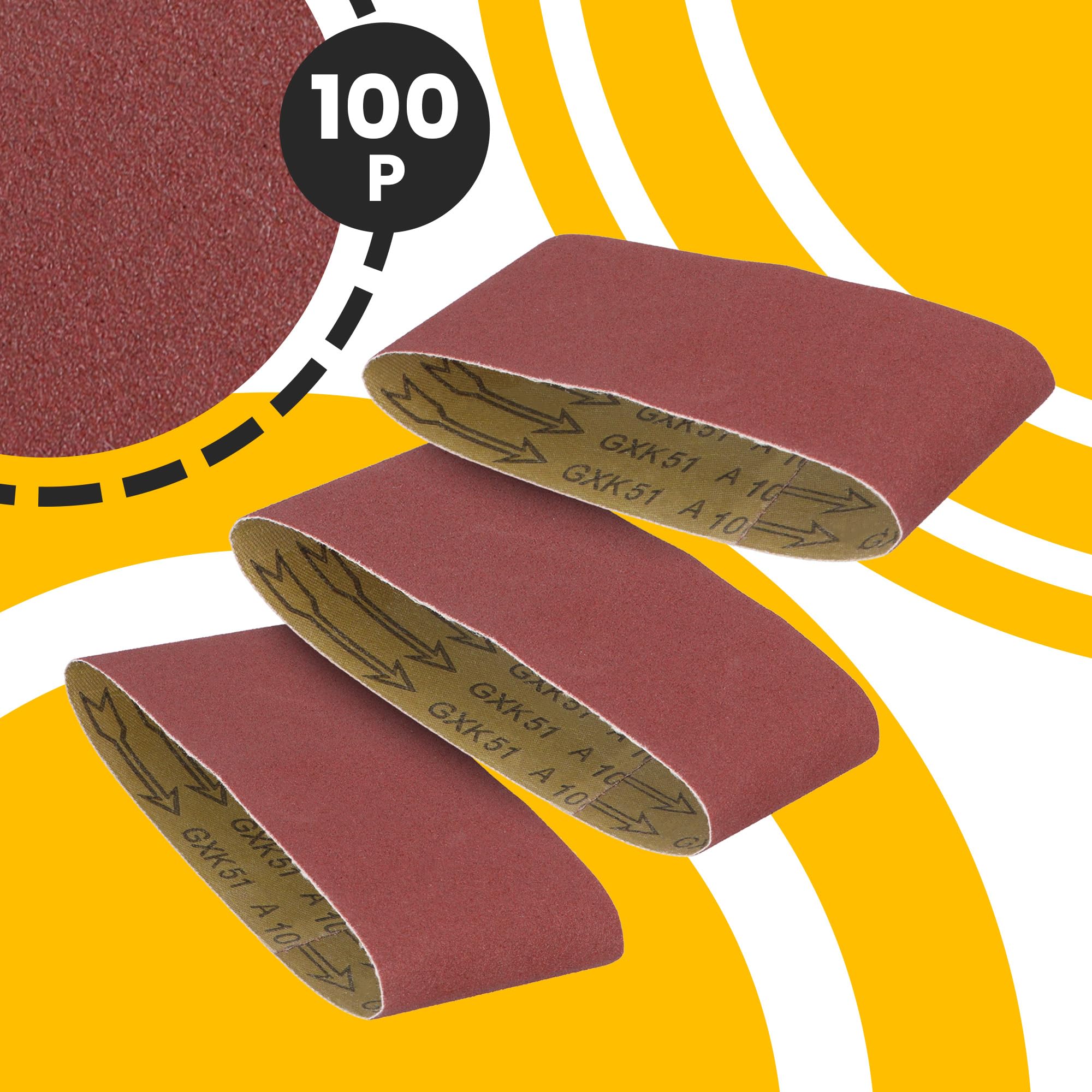 100x Banda Lijadora 75x533 mm P100 Lijadora Máquina Cinta Tela Desbaste Afilado Desbarbado Eliminación Óxido Madera Metal Plástico Resistente Duradero Agarre Firme