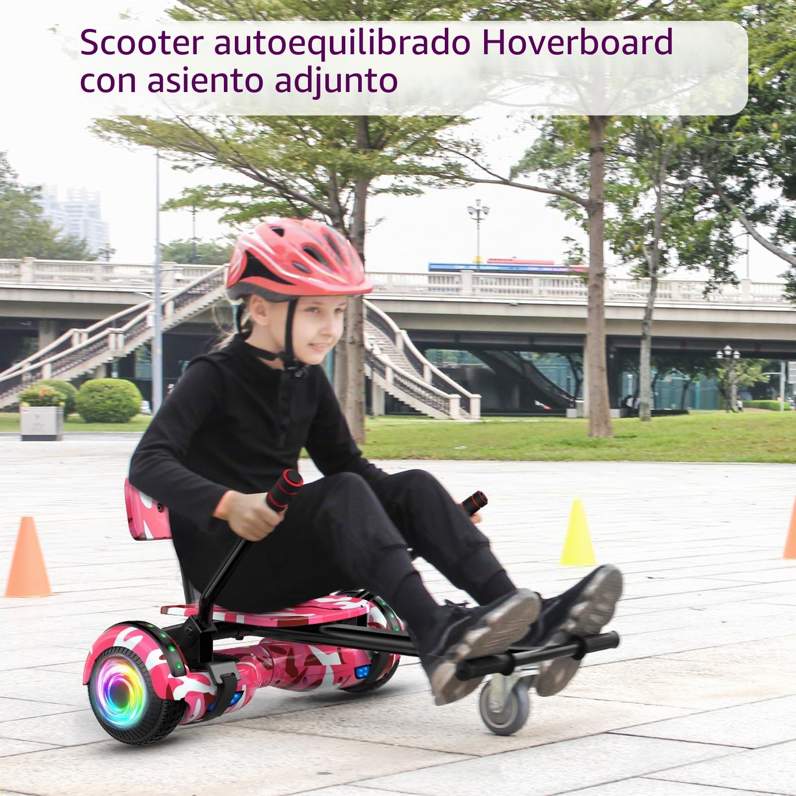 SISIGAD Hoverboard Go Kart Combo, Hoverboards con asiento, 6,5 pulgadas autobalancing Scooter with Bluetooth LED Lights, Go Karts Hover Board for Kids