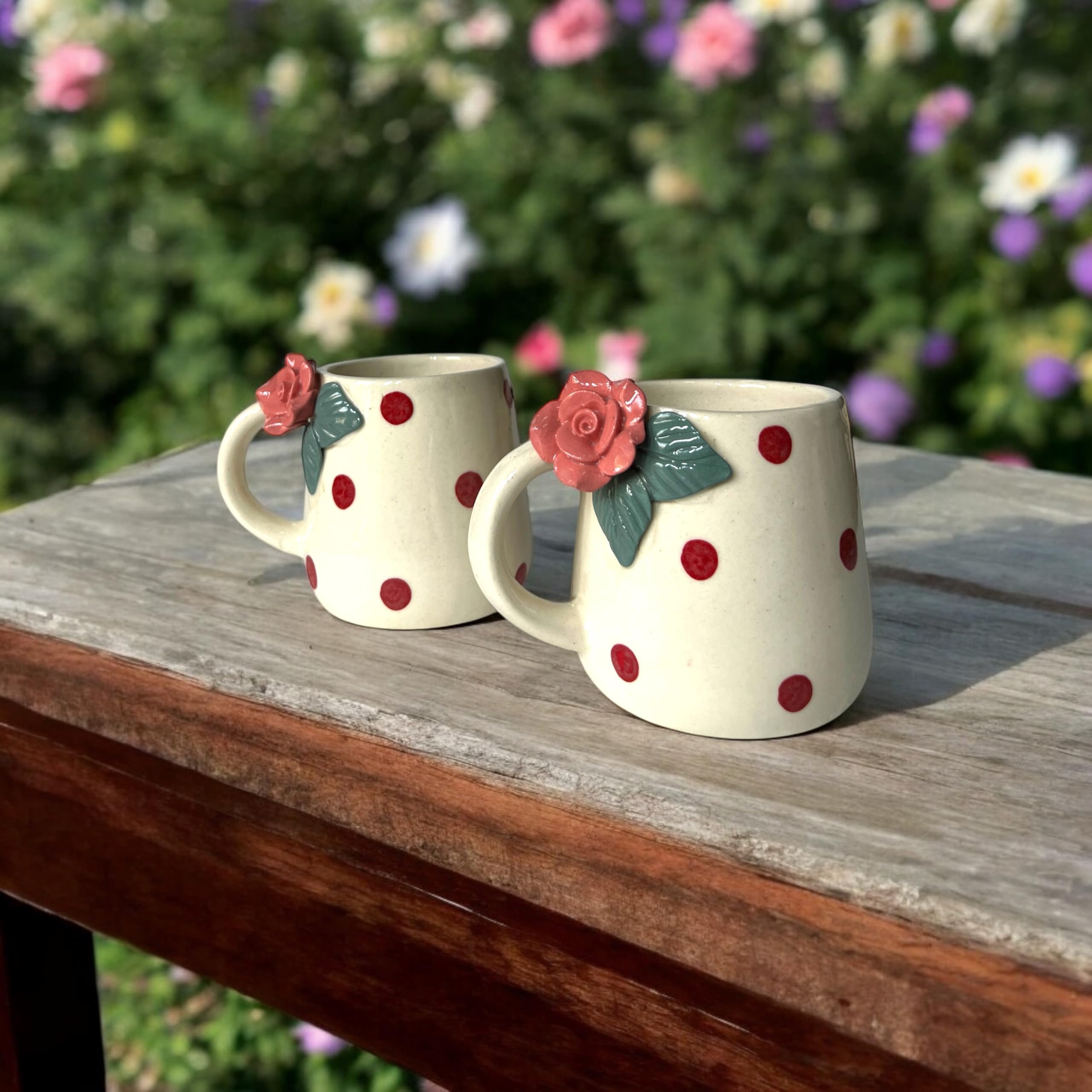 Handcrafted Ceramic Coffee Mugs with Heart Handle -7