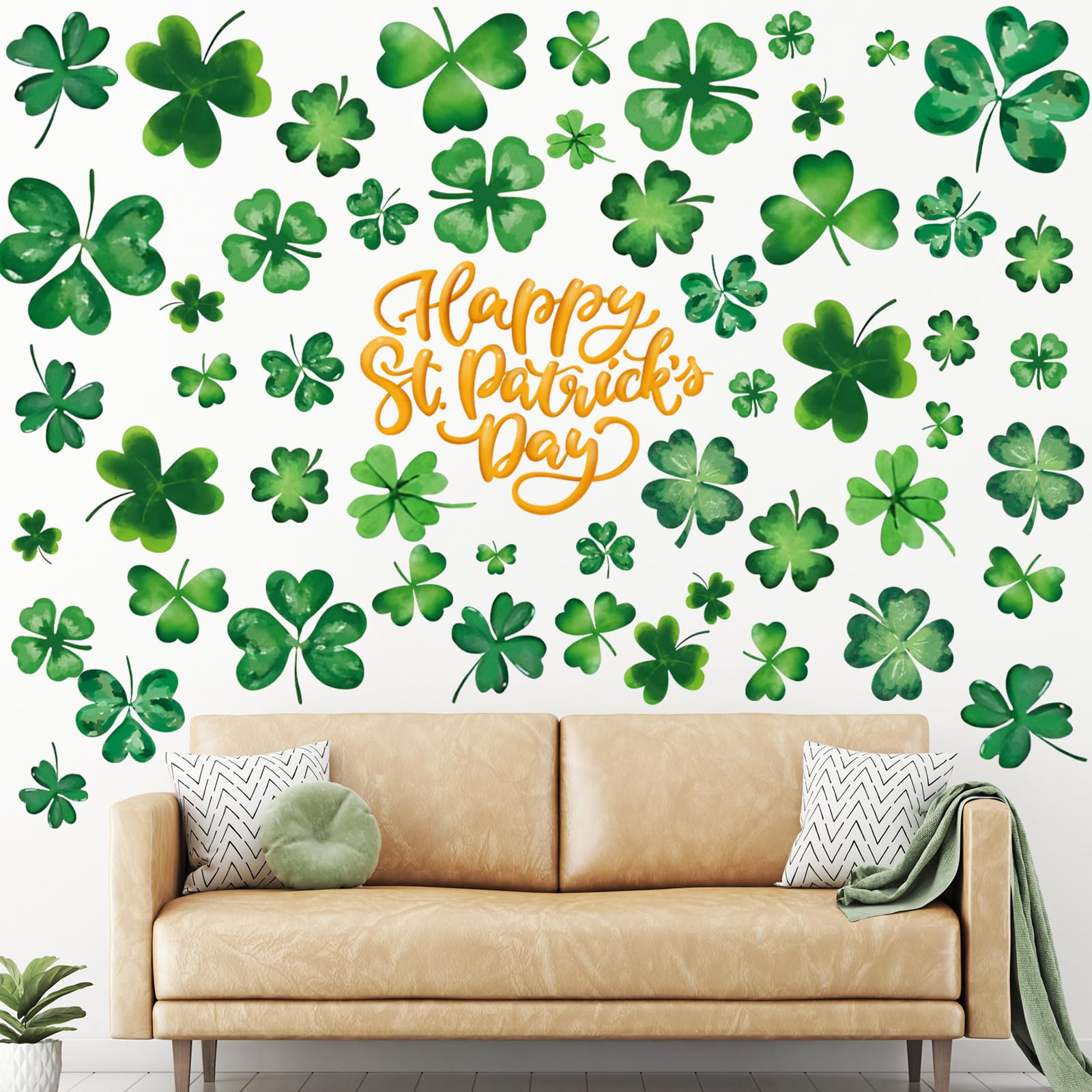 Haull 6 Sheets St. Patrick's Day Wall Stickers Shamrock Wall Decals St Patricks Day Window Clings Green Irish Lucky Art Decor for Spring Home Office Kitchen Party Decor