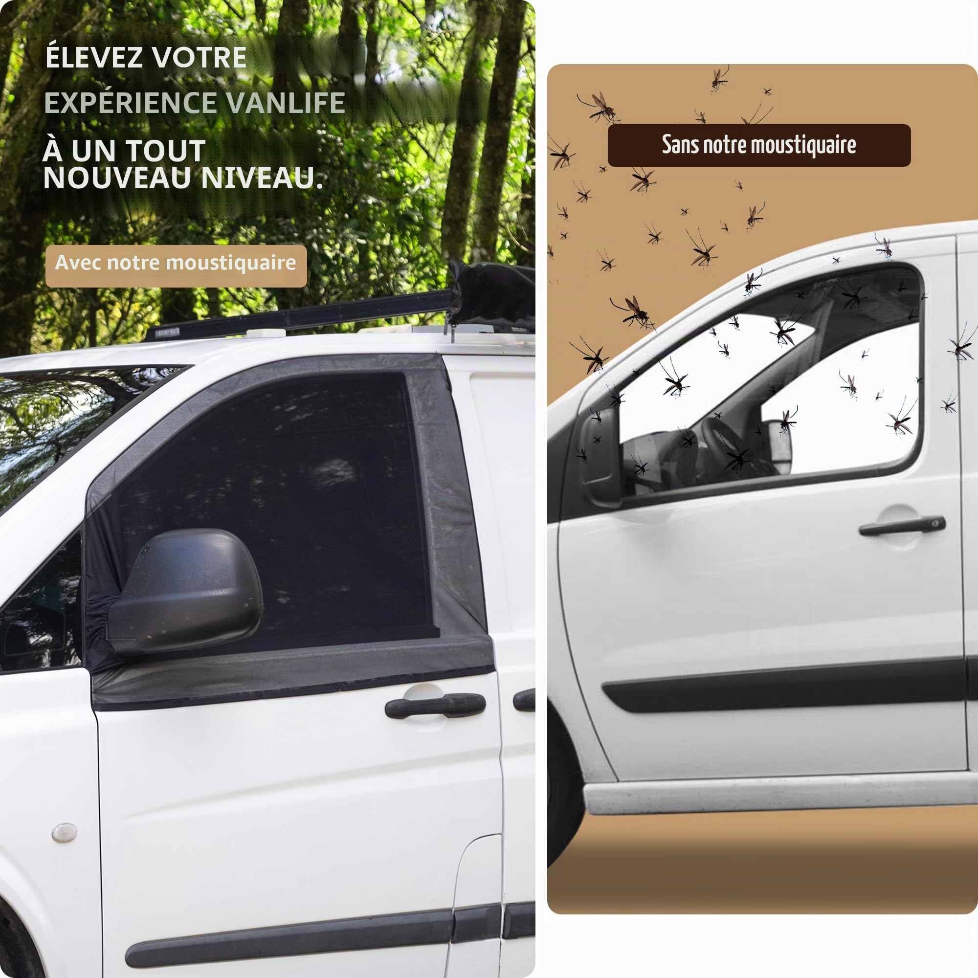 Living in a Bubble Lot de 2 moustiquaires magnétiques pour Portes Avant - Taille Universelle pour Sprinter, Metris, Ford Transit et Autres Vans et Voitures - Car Living Essentials et Accessoires Van