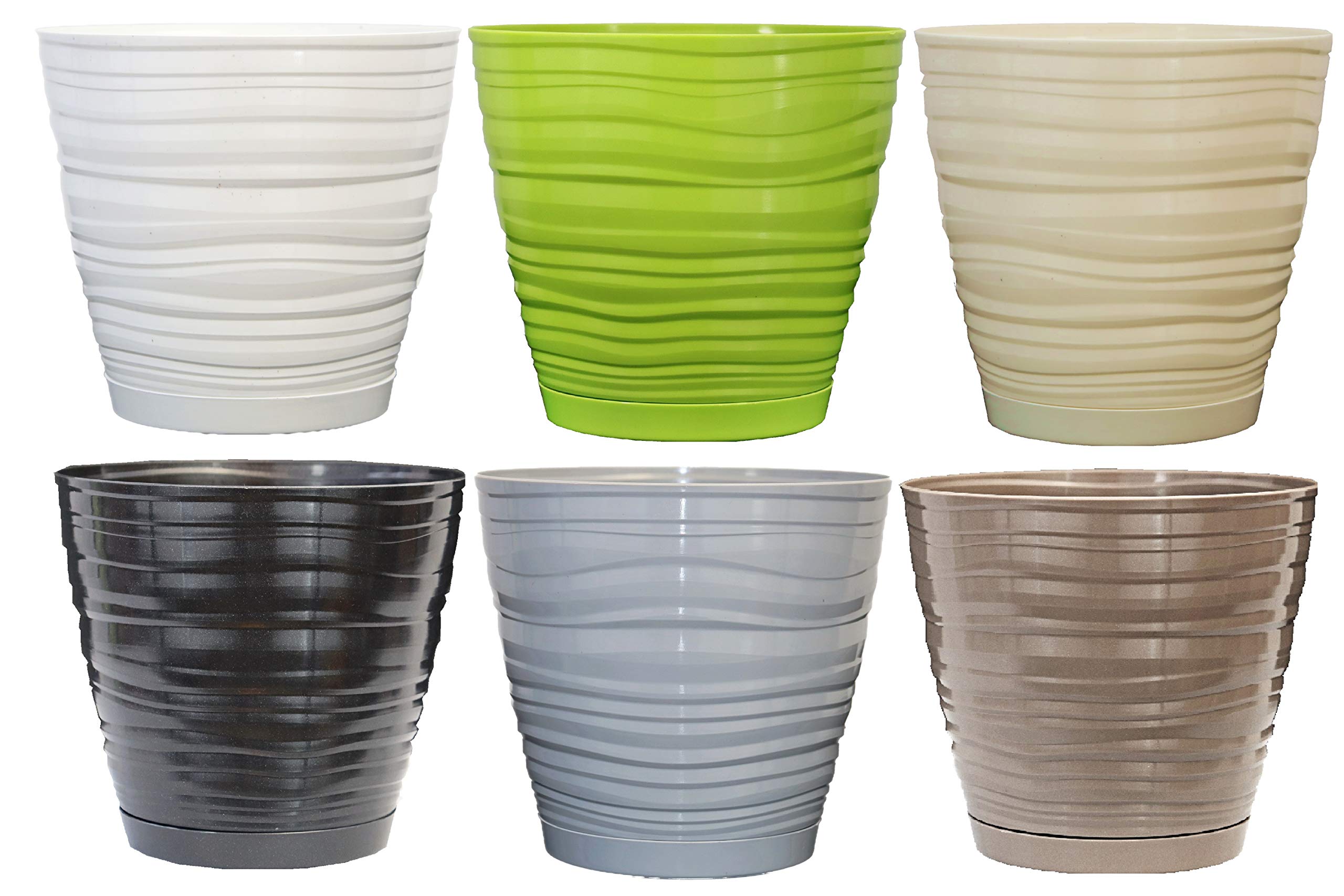 Rainbow Pots Grey Flower Pots Gloss Plastic Plant Pots Decor Modern Planter + Saucer Orchid - Wave (, Φ 15Cm (5,9 Inch))