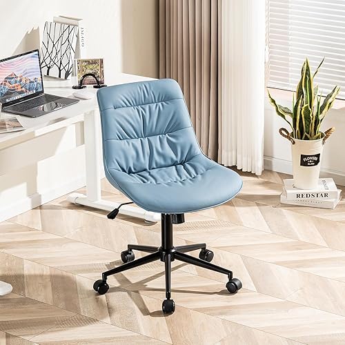 Miniatura 8 de Kidol & Shellder Silla de oficina de piel sintética, silla de trabajo de altura giratoria ajustable, ruedas giratorias y respaldo suave, silla de