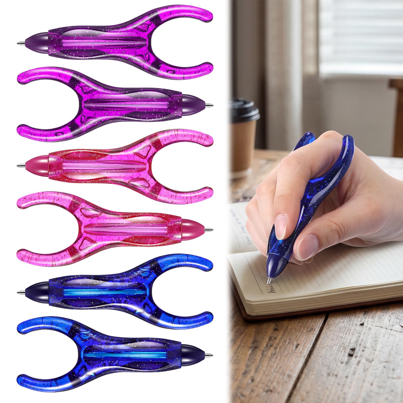 HappyAlley 6 Pack Ergonomic Pen, Ballpoint Pens for Arthritic Hands and Low Grip Strength, Ergonomic Pens for Writing, Suitable For Those With Arthritis, Carpal Tunnel, Black Ink