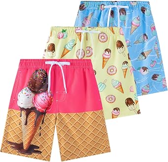 Boys Swim Trunks 3 Pack Quick Dry UPF 50+ Bathing Suit 5-16 Years