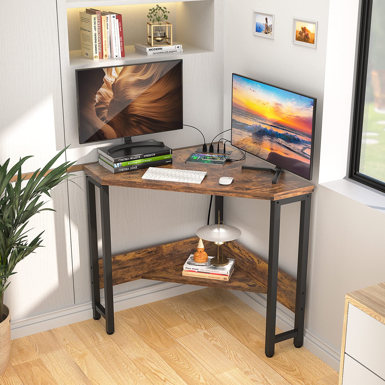 Amazon.com: Armocity Corner Small Desk with Outlets Corner Table Amazon.com: Armocity Corner Small Desk with Outlets Corner Table