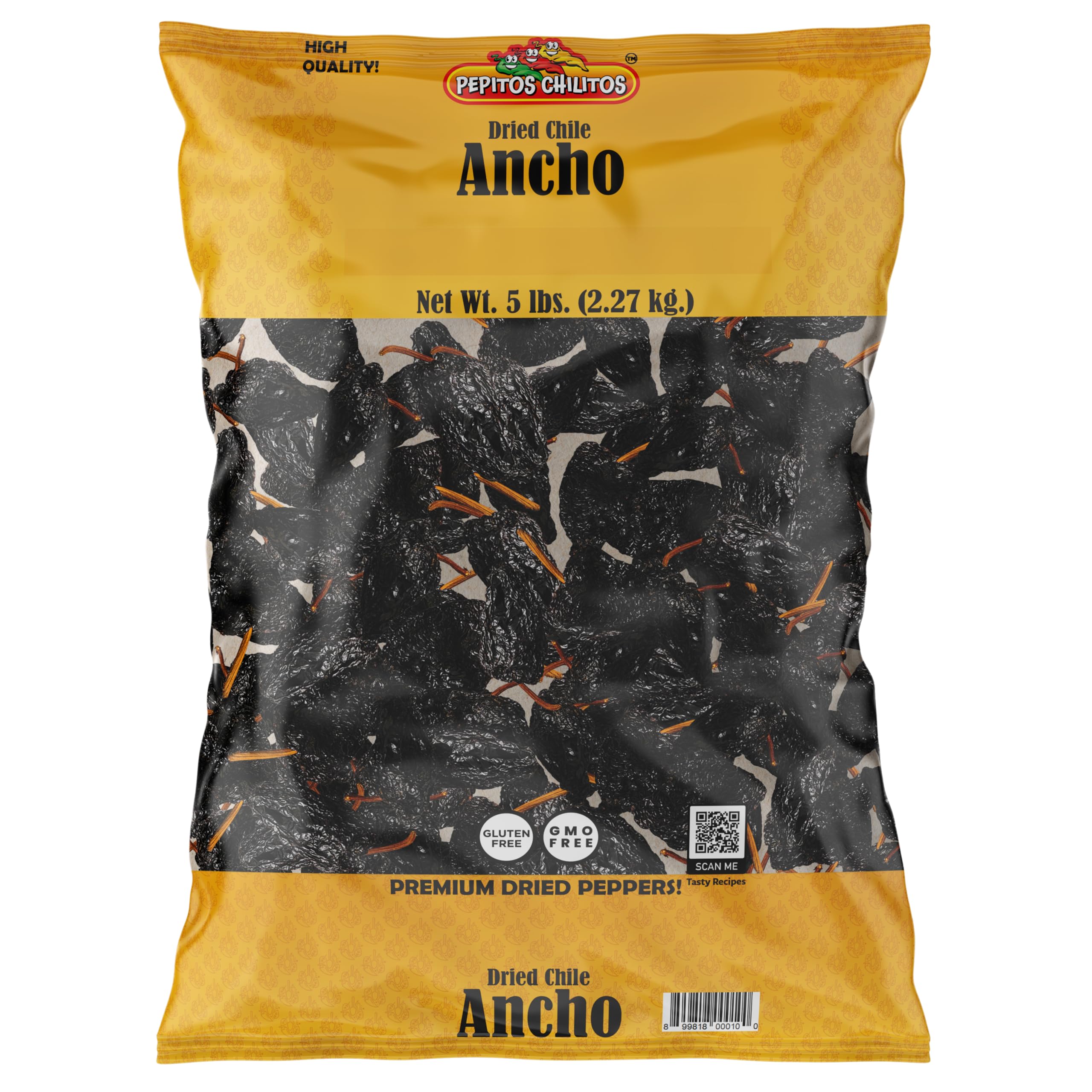PEPITOS CHILITOS/Chile Ancho 5LB Resealable Bag - Natural and Premium - Great For Mexican Recipes Like Salsa, Tamales, and Stews.