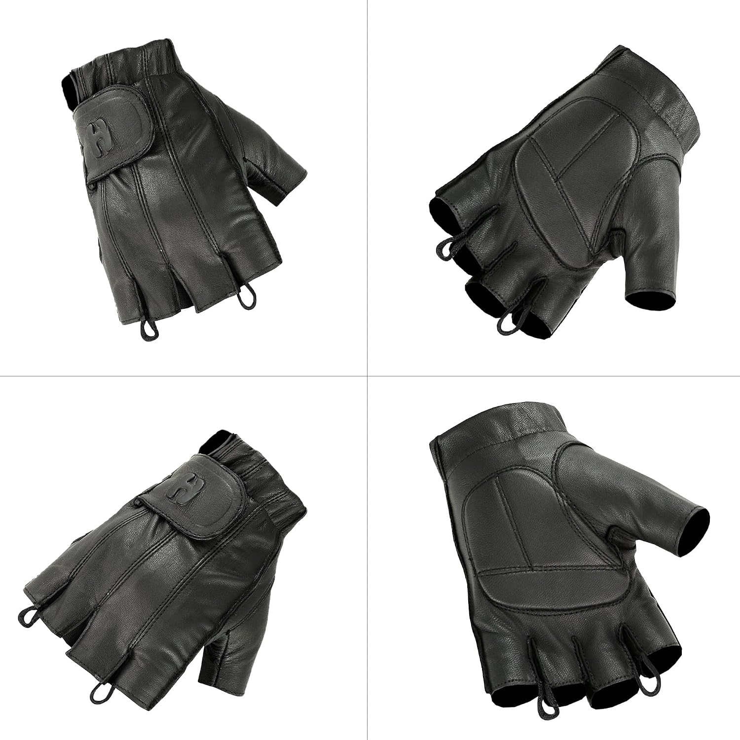 Hugger Glove Company Fingerless Leather Gloves for Men - Driving Gloves with Gel Palm Motorcycle Gloves - Biker, Riding, Police, (Black)
