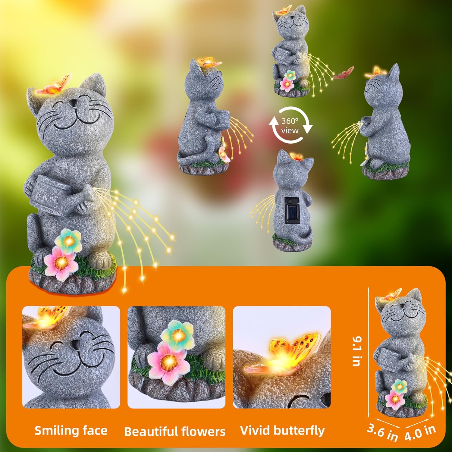Solar Garden Cat Decor, Animal Statue Outdoor Lights, Mothers Day Birthday Housewarming Gifts for Mom Grandma Women Sister Wife Lady Lover-Patio, Porch, Yard, Balcony Decorations, Lawn Ornaments. - Image 5
