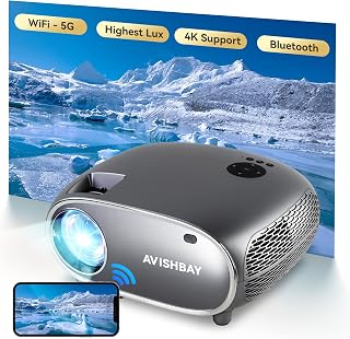 Projector with 5G WiFi and Bluetooth, 1080P HD & Video Projector, Movie Mini Projector for Outdoor Use, 480 ANSI LM 4K Projector, iOS Android Windows, with TV Stick Apple Smartphone Laptop