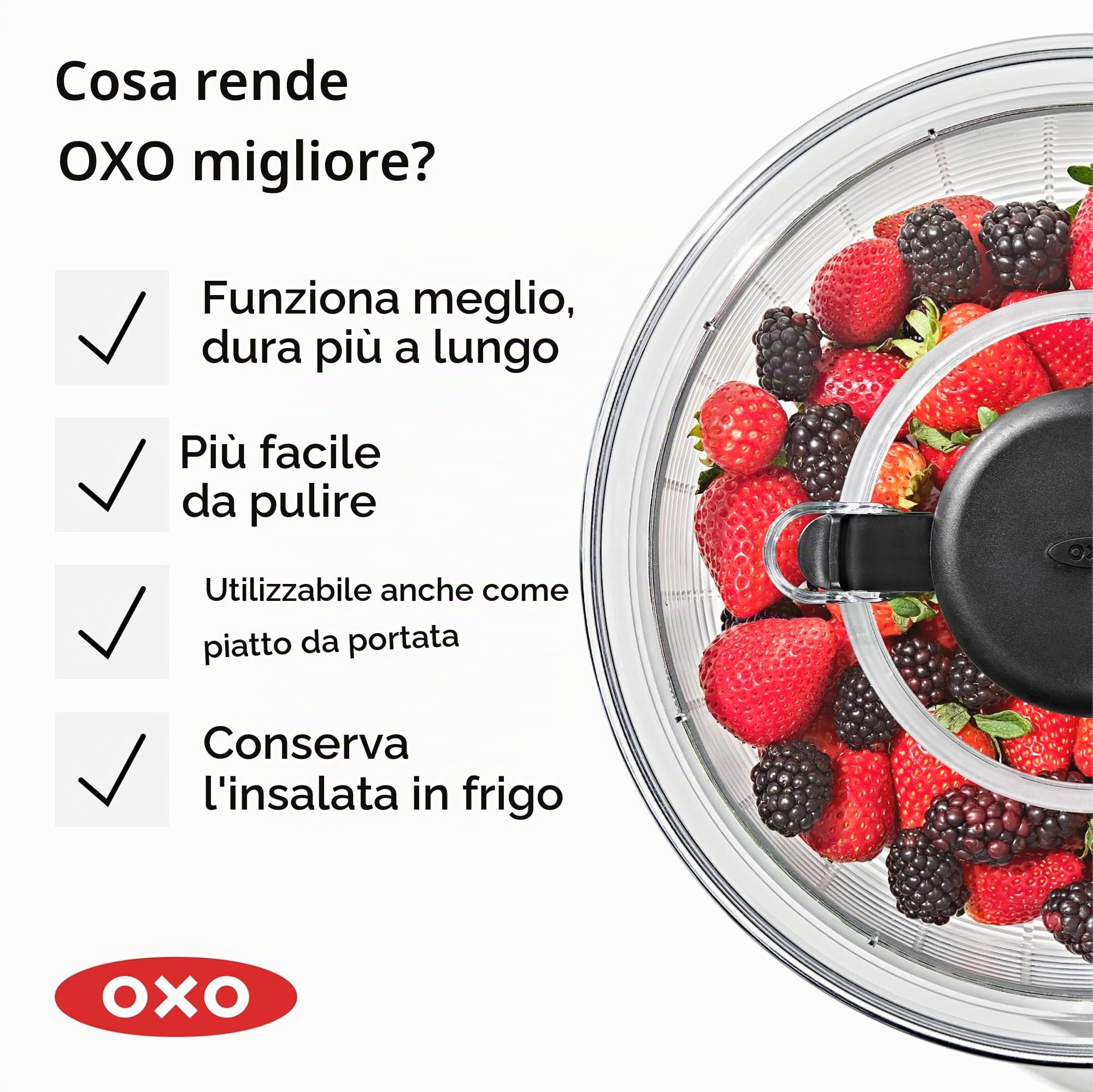 Oxo 324, Centrifuga per insalata con coperchio, diametro: 26 cm