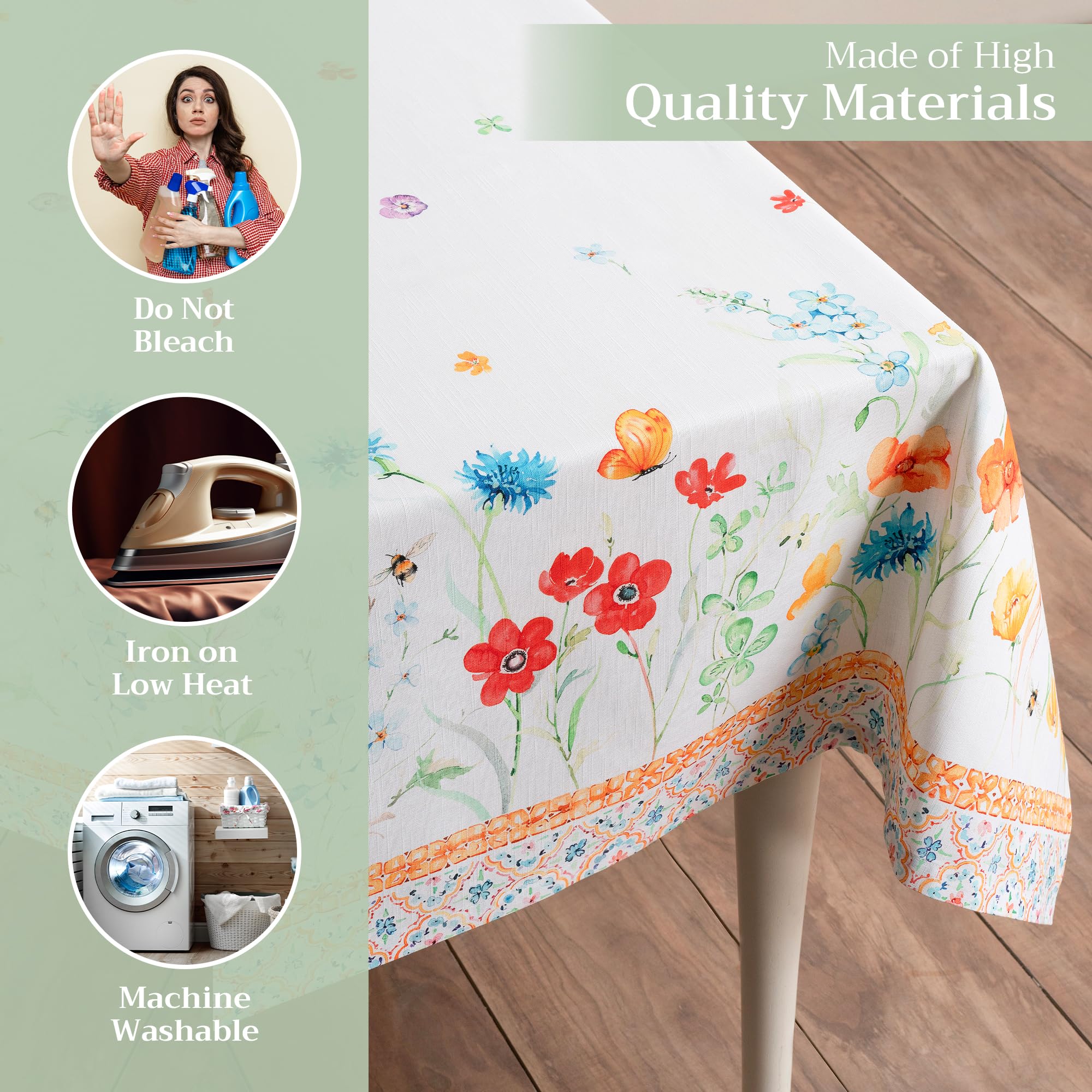 Maison d' Hermine Table Cloth Rectangle Table 100% Cotton 180 cm x 140 cm Tablecloth Reusable Everyday Use for Dining Farmhouse Home Party Festive Gifts for Mothers Day (Summer Whisper) - Image 4