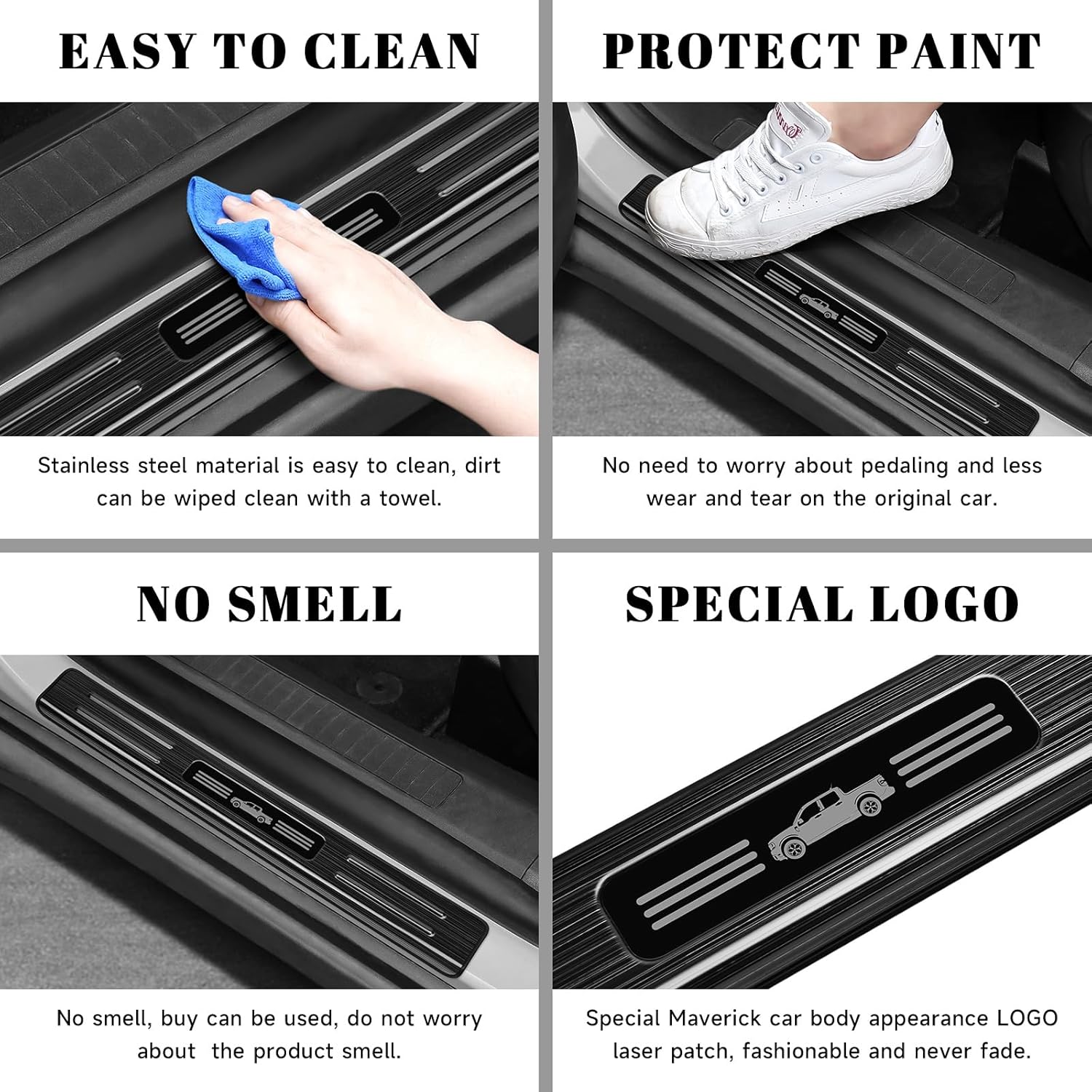 4PCS Car Door Edge Guards Door Sill Protector for Ford 2022-2025 2026 Maverick Accessories Stainless Steel Material Car Door Threshold Protection (Black Brushed)
