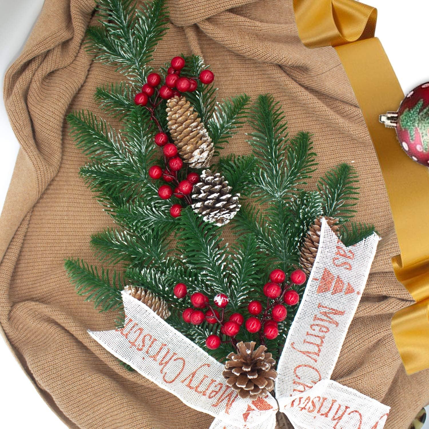Christmas Swag-Christmas Teardrop Swag-Swag Decoration with Red Fruit Teardrops and Pine Cones-Christmas- 22.02 inches in Length-Suitable for Party Swag Decoration 009