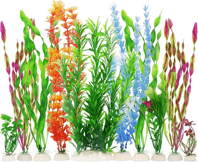 MyLifeUNIT Plantas artificiales para peceras, paquete de 10 decoraciones de plantas de acuario de plástico