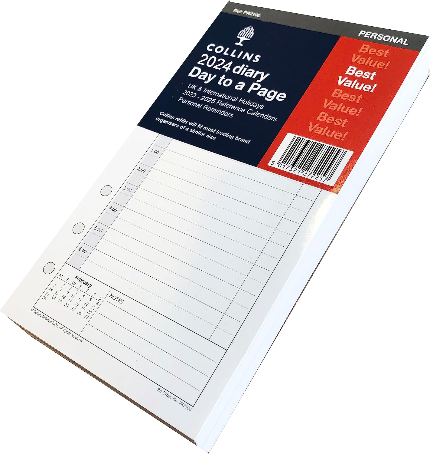 Collins 2024 Dayplanner Organiser Diary Organiser Refill Pad - Personal - Day a Page with Appointments - 2024 Daily Planner Refill