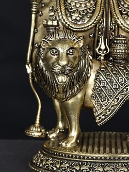 Exotic India Small Superfine Maa Chamunda Devi Brass Statue | MATA Chandi Chamunda Mansa Devi Idol for Puja Mandir Murti, Home Office
