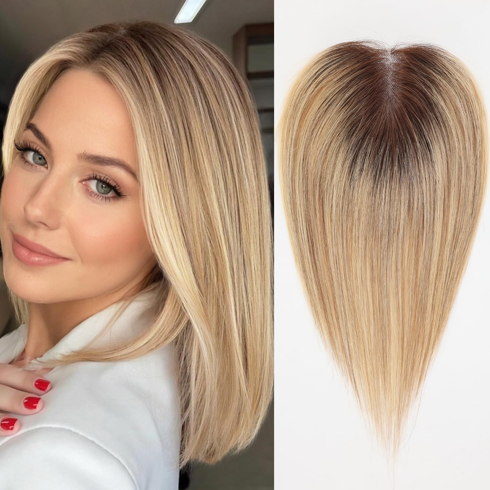 HAIRCUBE Hair Toppers for Women Real Human Hair,100% Remy HumanHair Topper 3.5"*4"Hand-Tied HairToppers with Swiss Lace Base 12in No Bangs,best for