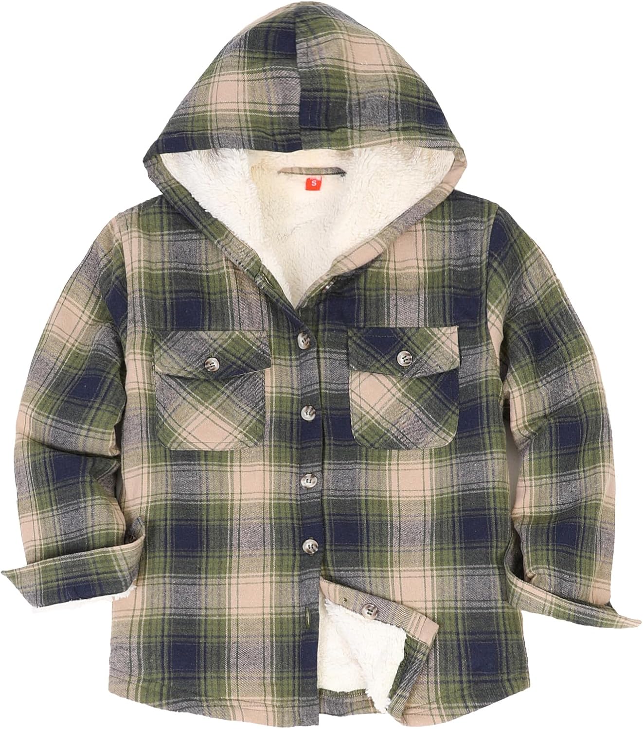 ThCreasa Girls Plaid Sherpa Lined Flannel Shirt Jacket Button Up Warm Jackets with Hood