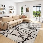 Zone Rugs Soft Modern Rug Tapis Géométrique Bande Rug Non Slip Rug pour chambre Lit de salon (Abstract Gris/Blanc/Noir, 5'2" x 6'5" (Rectangulaire))