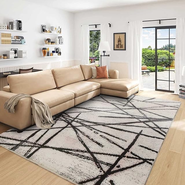 Calore Rugs Living Room Large Modern Soft Area Rug Modern Simple Style Short Pile Beige pattern Carpet (200 x 250 cm, Beige)
