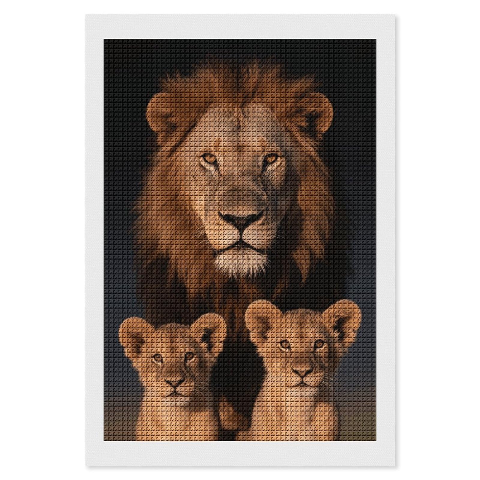 FodPand Lion Family with Cubs 5D Diamond Painting Kits for Adults Beginners Full Drill Square Diamond Dots Pictures Gem Art Supplies for Home Wall Room Decoration DIY Craft Set Gift 8x12