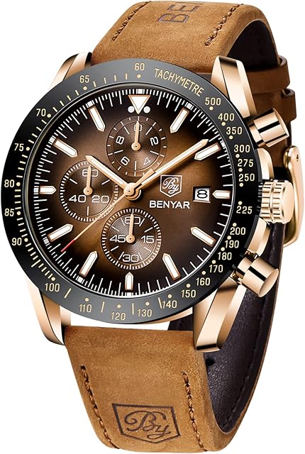 BY BENYAR Montres Homme Chronographe Quartz Analog Imperméable Montres Wrist Hommes Business Travail Casual Montre Cadeaux élégants uniques pour les hommes