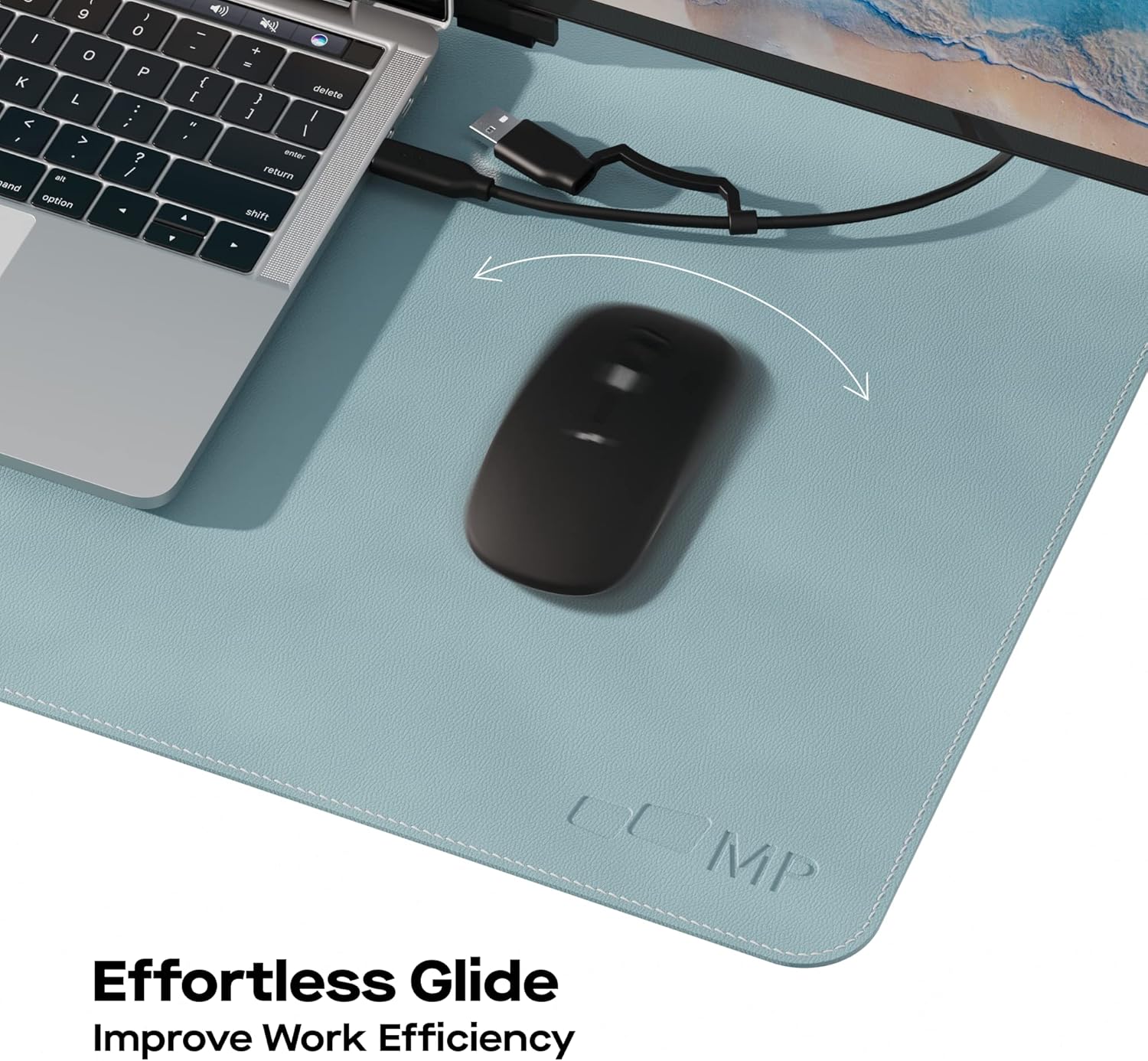 Mobile Pixels PU Leather Protective Desk Mat, Spill-Resistant, Waterproof, Non-Slip Base, Stitched Large Extended Pad for Keyboard, Mouse and Monitors for the Home/Office 31.5" x 15.75" (Haze Blue)