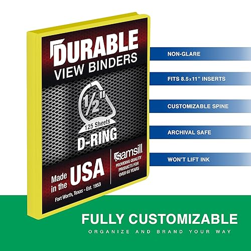 Vista 267 de Samsill Carpeta duradera de 1.5 pulgadas, fabricada en los Estados Unidos, carpeta de anillos en D, carpeta transparente personalizable, color Negro