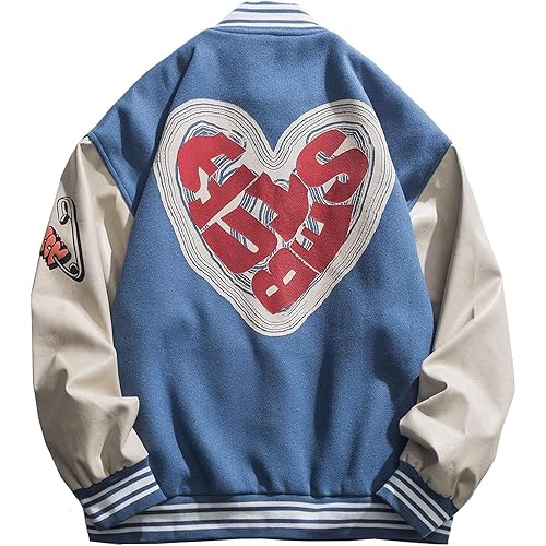 Aelfric Eden Men's Letter Foaming Love Print Varsity Jacket Vintage Graphic Baseball Jacket Unisex Coats Streetwear