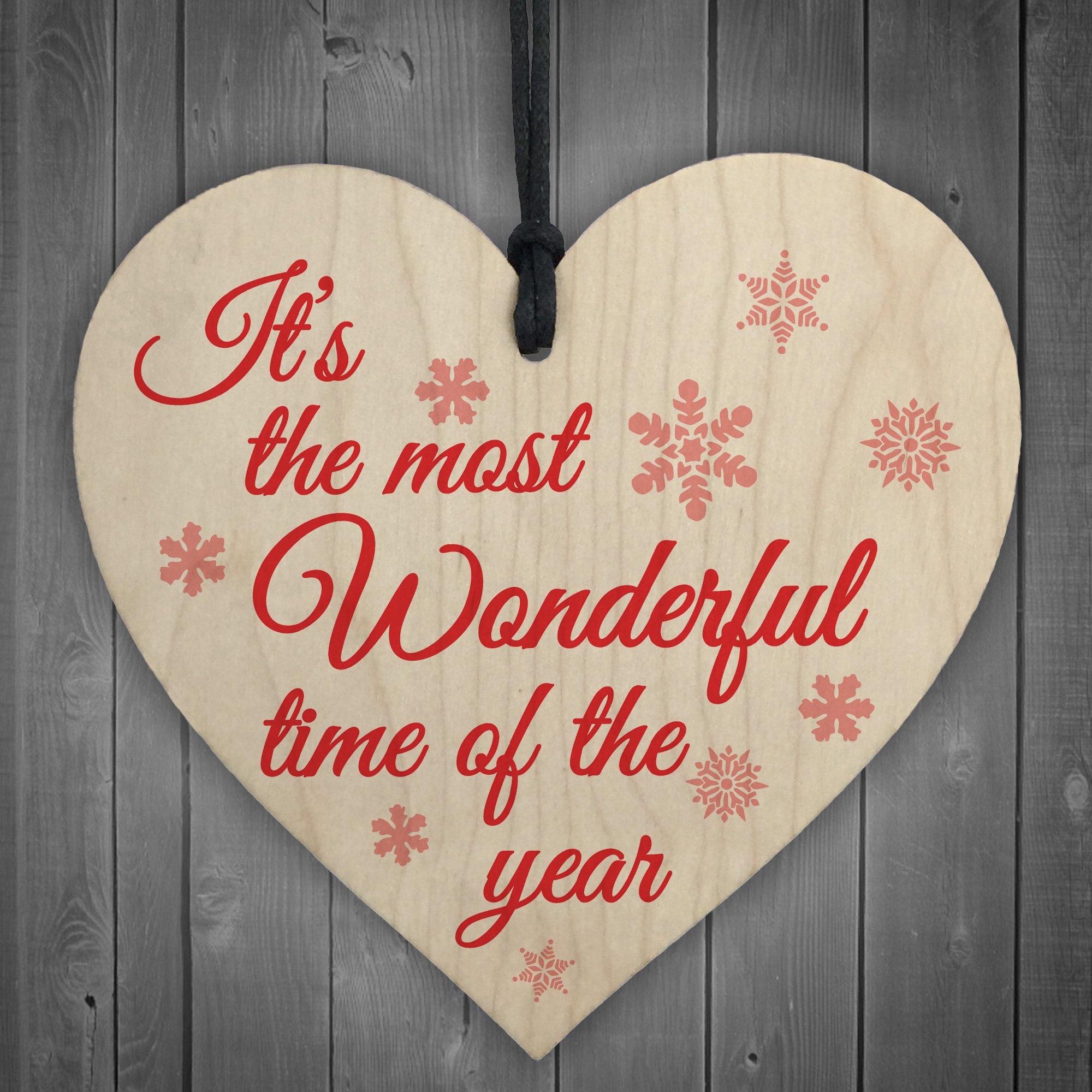 Red Ocean Most Wonderful Time Of The Year Wooden Hanging Heart Plaque Christmas Tree Decoration Xmas Sign