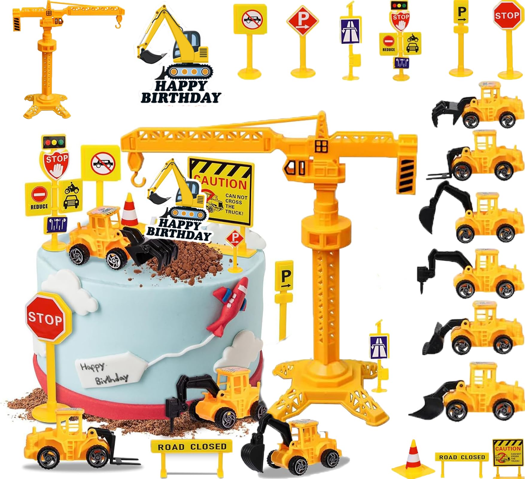 Weploda – 19 Décorations De Gâteau Chantier – Pelles, Panneaux, Tour – Anniversaire Enfant