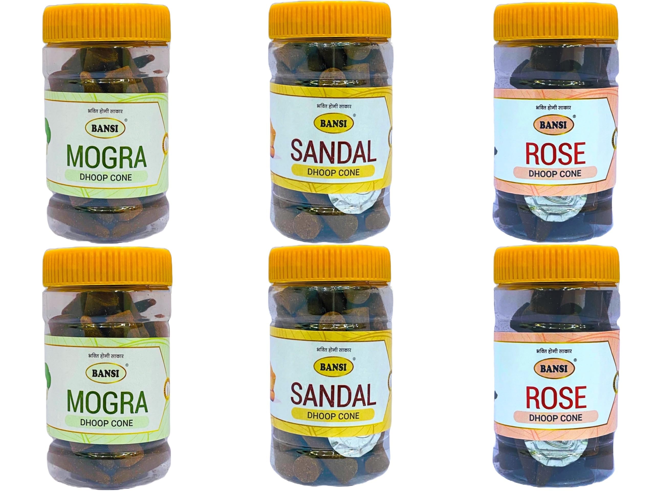 Bansi Dhoop Cones - Rose, Mogra, Sandal Scented | Combo Pack Premium Dhoop Cones for Puja (6 Jars, 750 GMS, 300 pcs)
