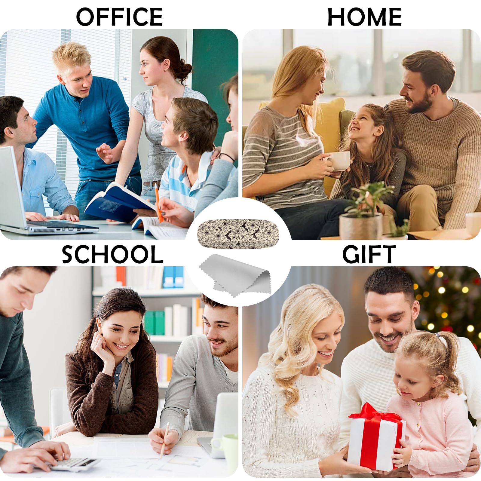 Cabreche Glasses Case Hard Shell Eyeglass Portable Glasses Eyeglasses Holder Box with Cleaning Cloth Women Girls Men Cute: Ab2-bat